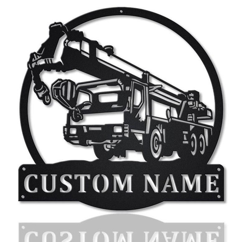 Personalized Crane Truck Monogram Metal Sign Art, Custom Crane Truck Metal Wall Art