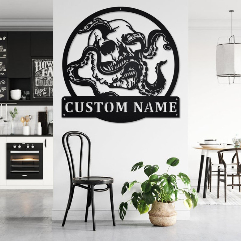 Custom Octopus Skull Metal Wall Art, Personalized Octopus Name Sign Decoration For Room, Octopus Metal Home Decor, Custom Octopus