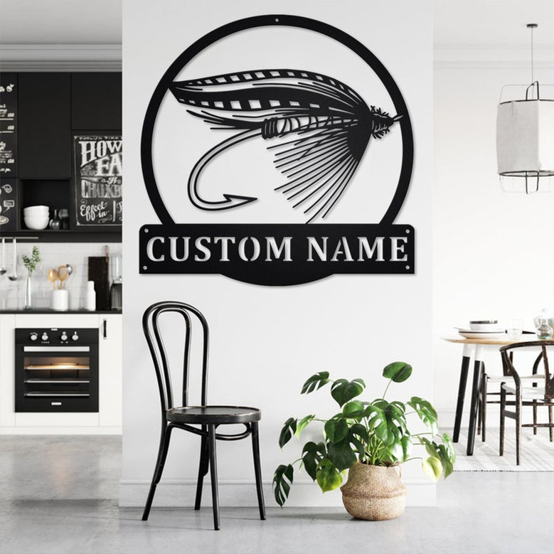 Custom Fly Fishing Metal Wall Art, Personalized Fly Fishing Name Sign Decoration For Room, Fly Fishing Home Decor, Custom Fly Fishing