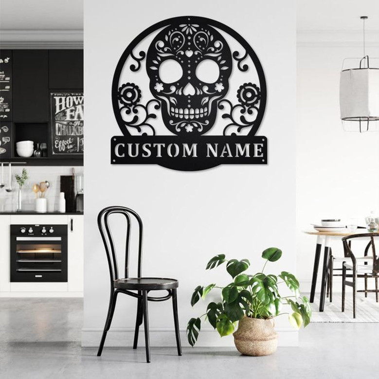 Personalized Sugar Skull Metal Sign | Sugar Skull Metal Wall Art | Sugar Skull Metal wall Decor | Sugar Skull Lover| Custom Sugar Skull