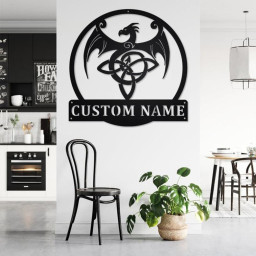Custom Celtic Dragon Metal Wall Art, Personalized Celtic Dragon Name Sign Decoration For Room, Celtic Dragon Home Decor,Custom Celtic Dragon
