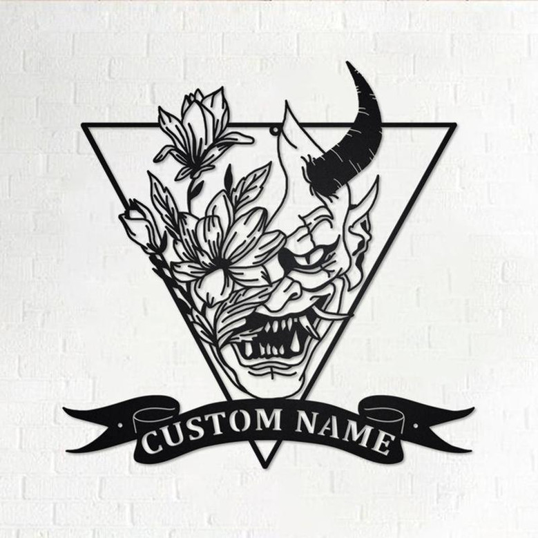 Custom Flowers Demon Devil Metal Wall Art, Personalized Demon Devil Name Sign Decoration For Room, Demon Devil Home Decor,Custom Demon Devil
