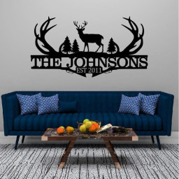 Personalized Family Name Hunting Metal Sign | Housewarming Gift | Nature Metal Monogram Name Sign | Hunting Address Metal Sign