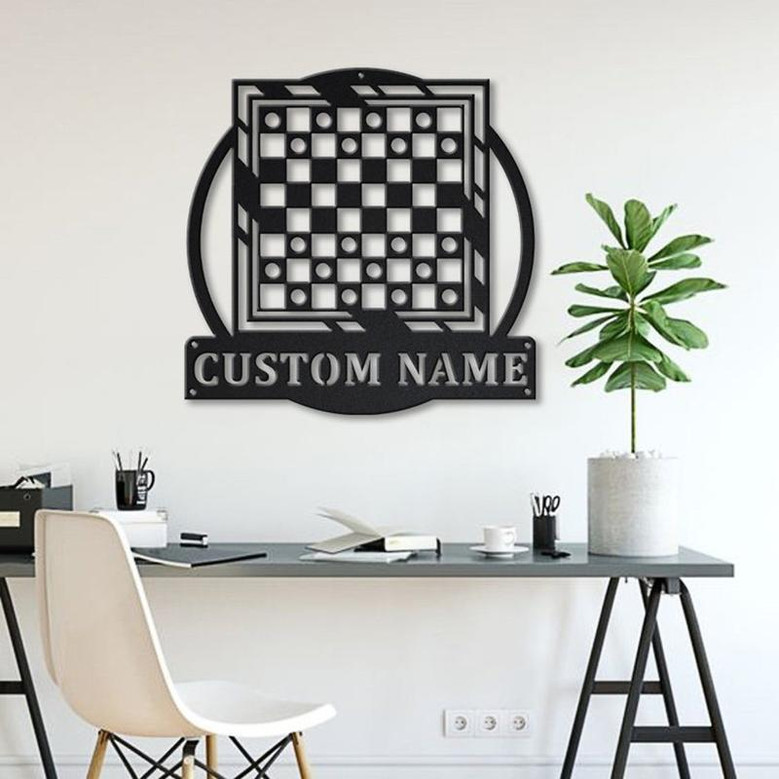 Personalized Game Checkers Monogram Metal Sign Art , Custom Game Checkers Metal Sign, Game Lover Sign Decoration For Living Room