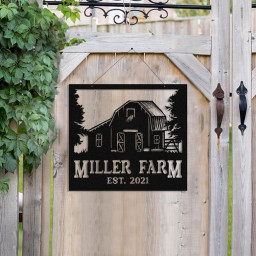 Personalized Metal Farm Sign Barn Monogram Custom Outdoor Farmhouse Ranch Stable Front Gate Wall Decor Art Gift
