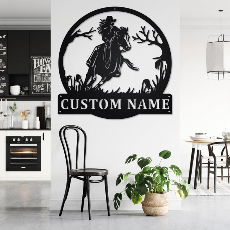 Custom Cowgirl On Horse Metal Wall Art, Personalized Cowgirl Name Sign Decoration For Room, Cowgirl Home Decor, Custom Cowgirl,Cowgirl Horse