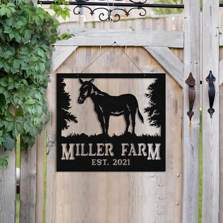 Personalized Metal Farm Sign Mule Monogram Custom Outdoor Farmhouse Front Gate Ranch Stable Wall Decor Art Gift