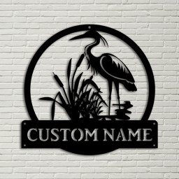 Personalized Herons Bird Monogram Metal Sign Art, Custom Herons Bird Metal Sign, Herons Bird Lover Sign Decoration For Living Room