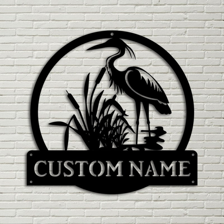 Personalized Herons Bird Monogram Metal Sign Art, Custom Herons Bird Metal Sign, Herons Bird Lover Sign Decoration For Living Room