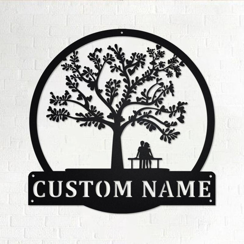 Custom Couple Love Tree Heart Metal Wall Art, Personalized Couple Love Name Sign Decoration For Room, Couple Love Tree Heart Home Decor