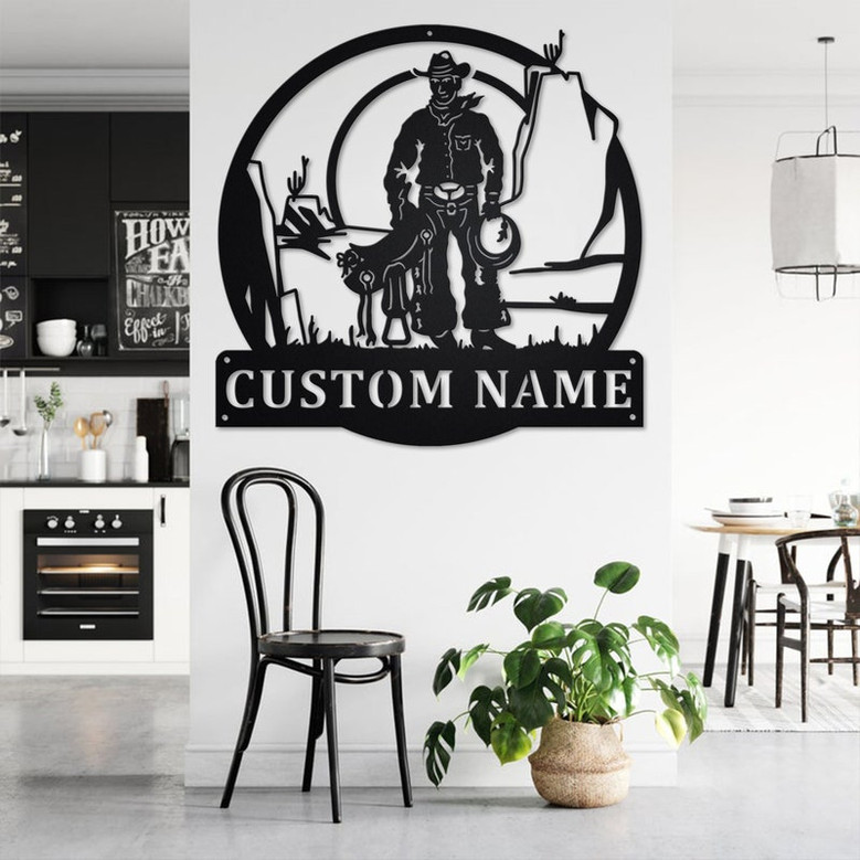 Custom Cowboy With Saddle Metal Wall Art, Personalized Cowboy Name Sign Decoration For Room, Cowboy Home Decor, Custom Cowboy, Cowboy Saddle