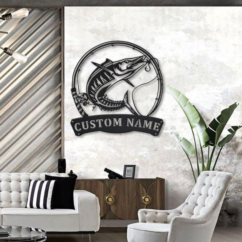 Personalized Wahoo Fishing Fish Pole Metal Sign Art | Custom Wahoo Fishing Metal Sign | Wahoo Fishing Gift | Decor Decoration |Birthday Gift