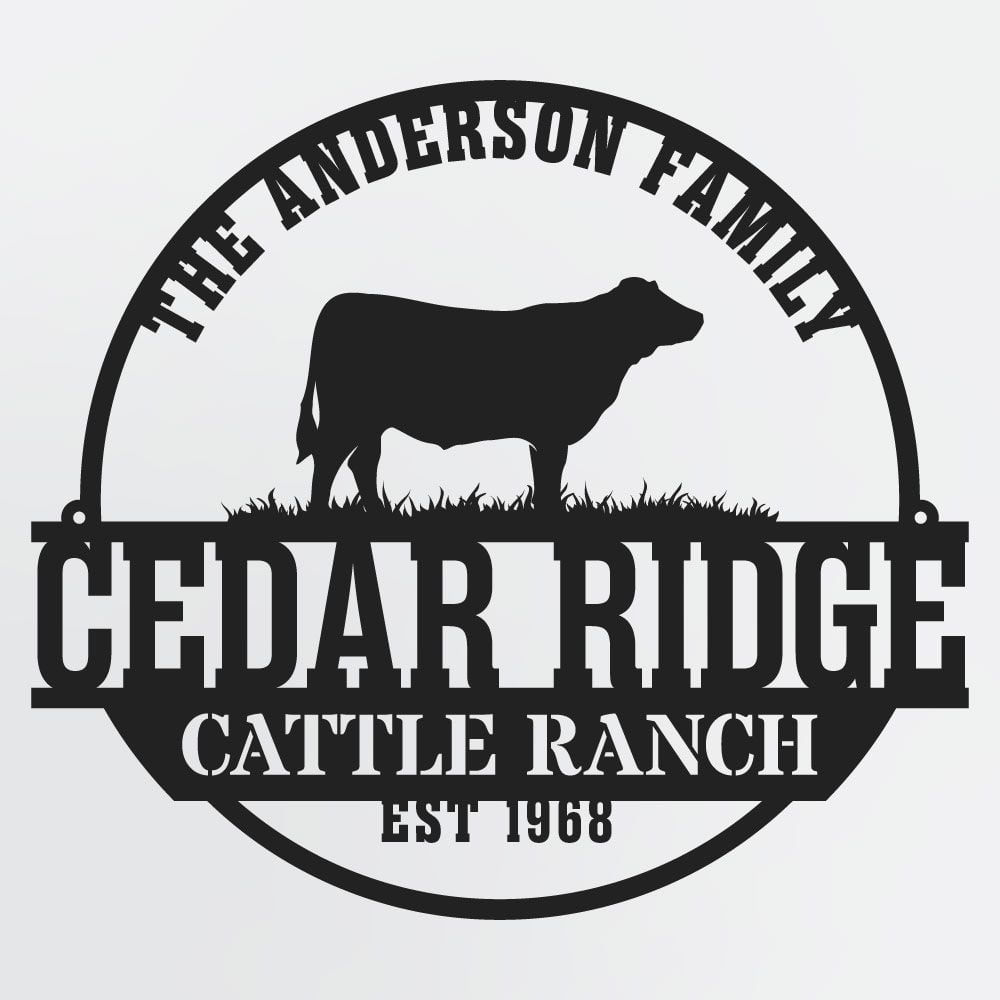 Cattle Farm Sign With Custom Text, Established Date, Personalized Metal Cow Sign
