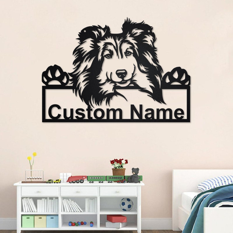 Custom Shetland Sheepdog Dog Metal Wall Art, Personalized Shetland Sheepdog Name Sign Decoration For Room, Shetland Sheepdog Home Decor