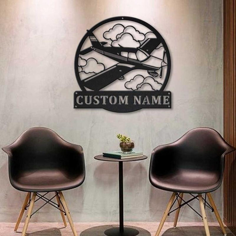 Personalized Airplane Monogram Metal Sign Art ,Custom Airplane Metal Sign, Airplane Lover Sign Decoration For Living Room