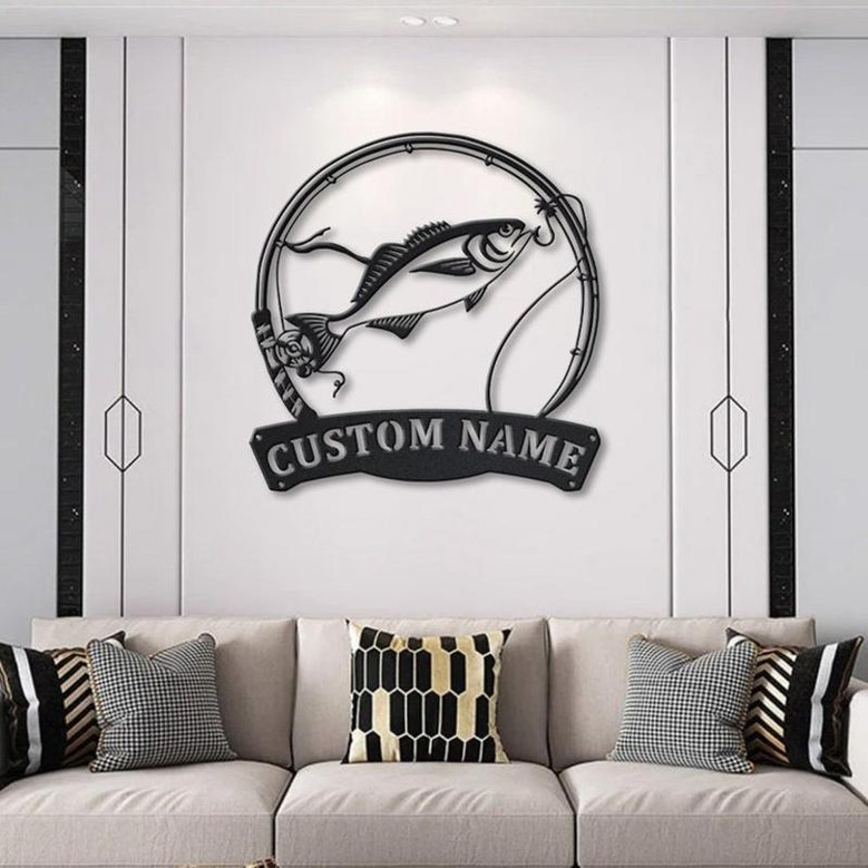 Personalized Butterfish Fishing Fish Pole Monogram Metal Sign Art, Butterfish Fishing Fish Metal Sign , Fishing Lover Sign Decoration