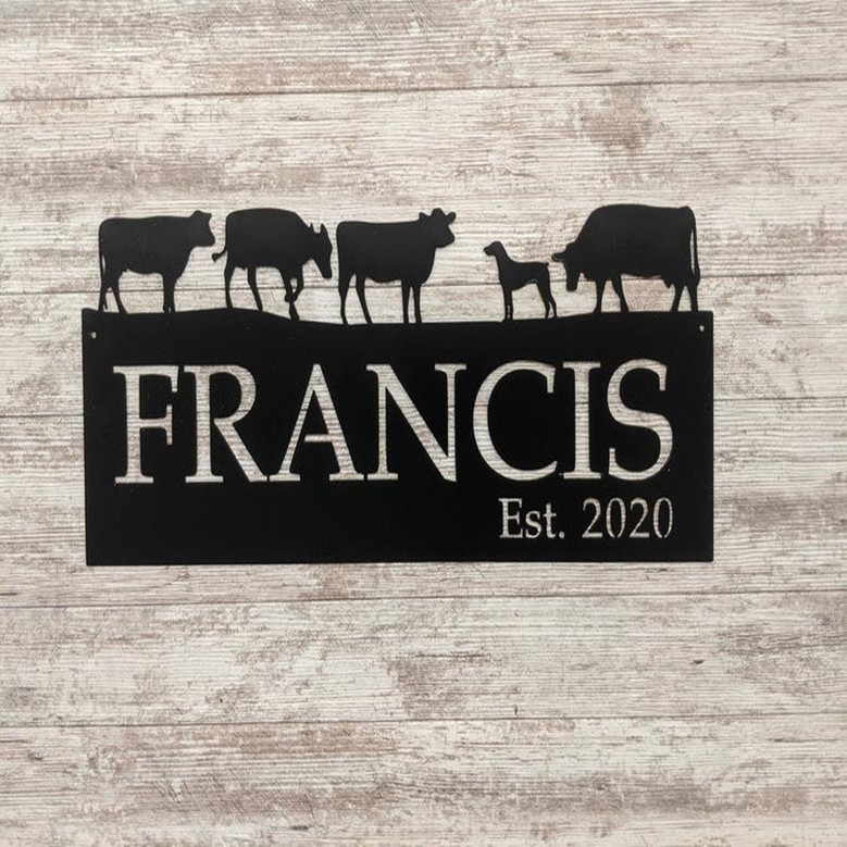 Farm Sign Personalized Sign With Your Name Rustic Steel Personalized Gift Cow Sign Custom Metal Sign Wall Decor Ranch Sign