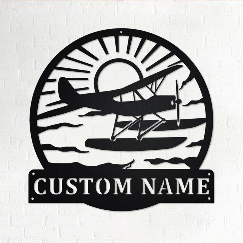 Custom Plane With Floats Metal Wall Art, Personalized Plane Name Sign Decoration For Room, Plane Metal Home Decor, Custom Plane, Plane Lover