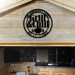 Personalized Backyard Bar & Grill Metal Wall, Custom Name Patio Metal Sign, BBQ Outside Decor