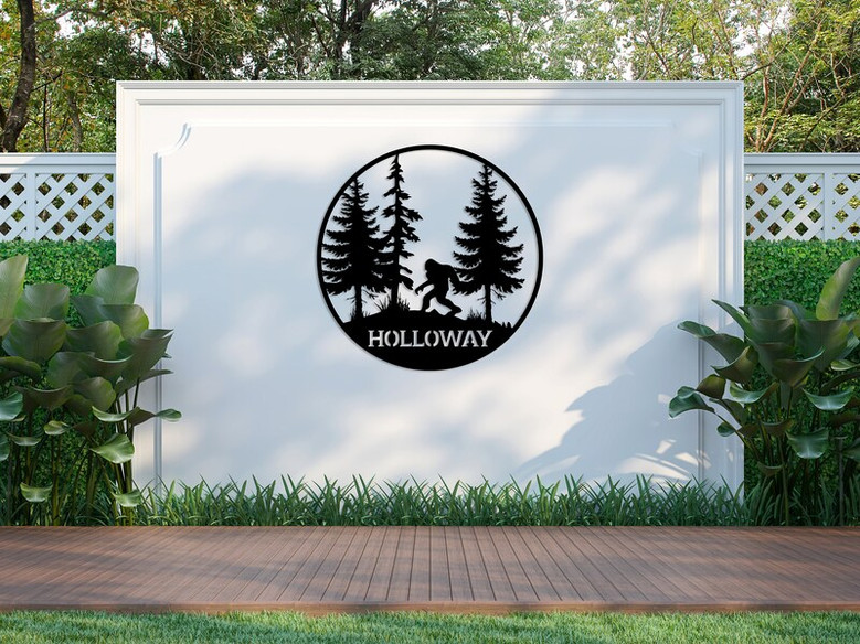 Personalized Metal Bigfoot Mountain Wall Sign, Sasquatch Custom Name Sign, Cabin Decor