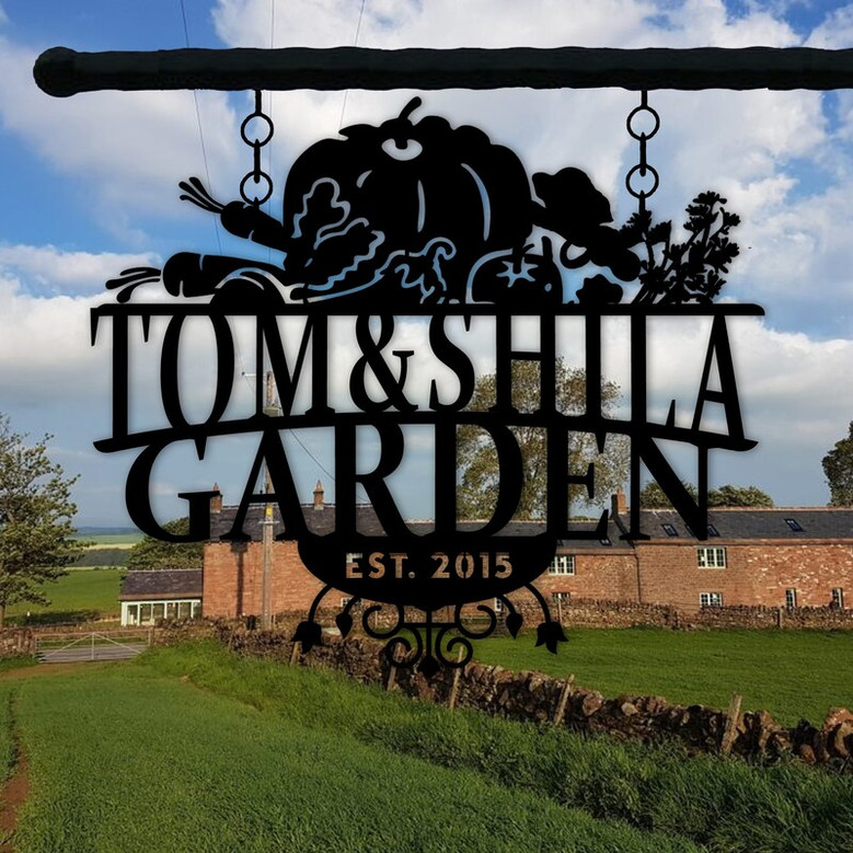 Personalized Garden Name Metal Sign, Custom Vegetable and Fruit Figures Metal Wall Art