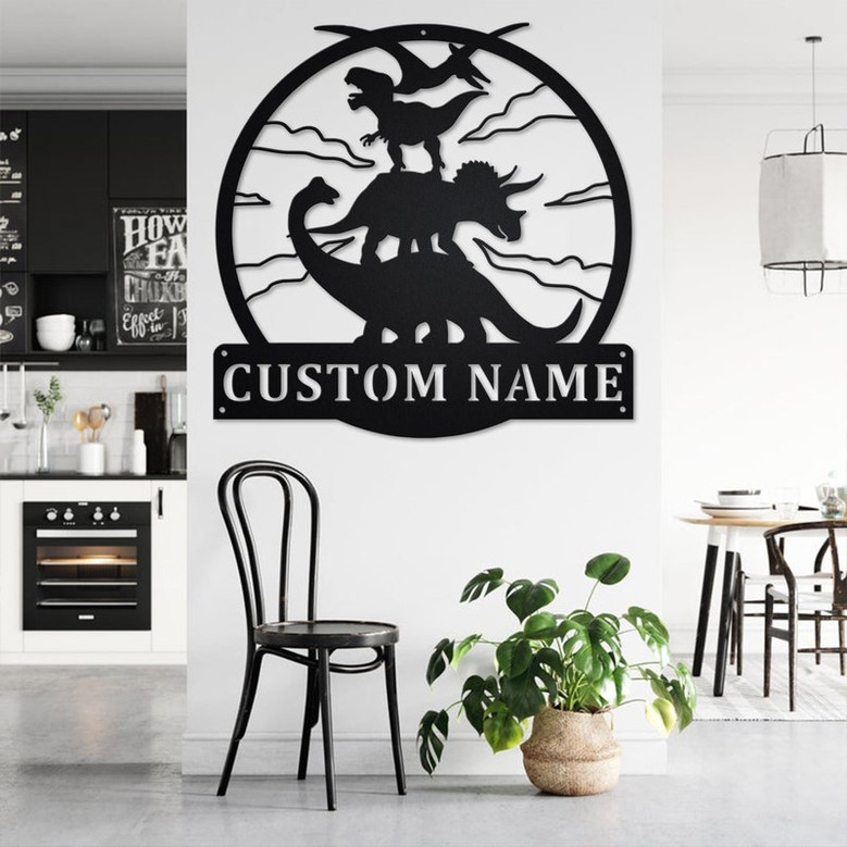 Custom Dinosaur Totem Metal Wall Art, Personalized Dinosaur Name Sign Decoration For Room, Dinosaur Home Decor, Custom Dinosaur, Dinosaur