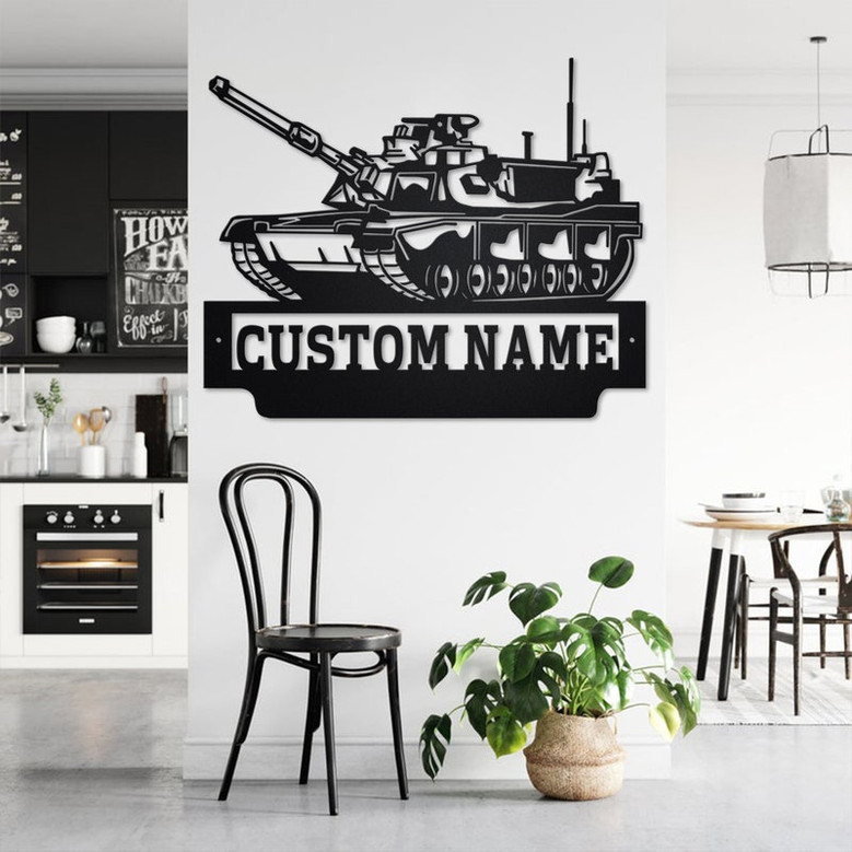 Custom US Military Tank Metal Wall Art, Personalized Military Tank Name Sign Decoration For Room, Military Tank Metal Home Decor