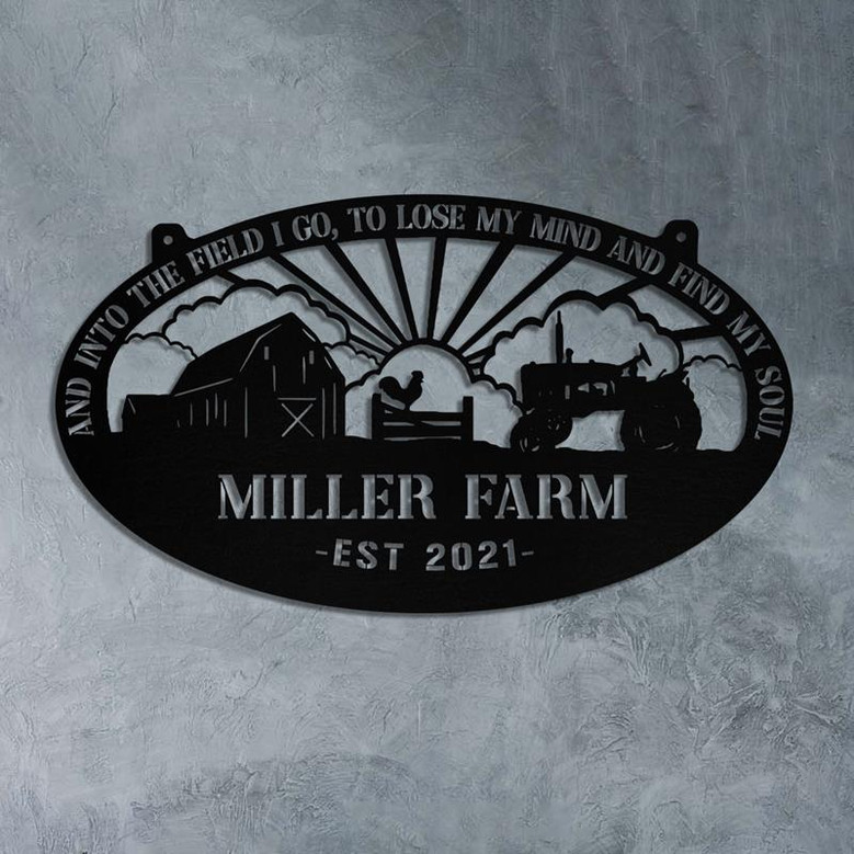 Personalized Metal Farm Sign Barn Rooster Tractor Monogram Custom Outdoor Farmhouse Entry Road Front Gate Wall Decor Gift