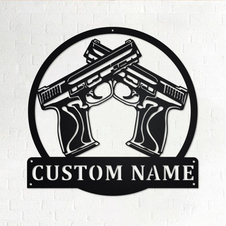Custom 45 Caliver Handgun Metal Wall Art, Personalized Handgun Name Sign Decoration For Room, Handgun Home Decor, Custom 45 Caliver Handgun