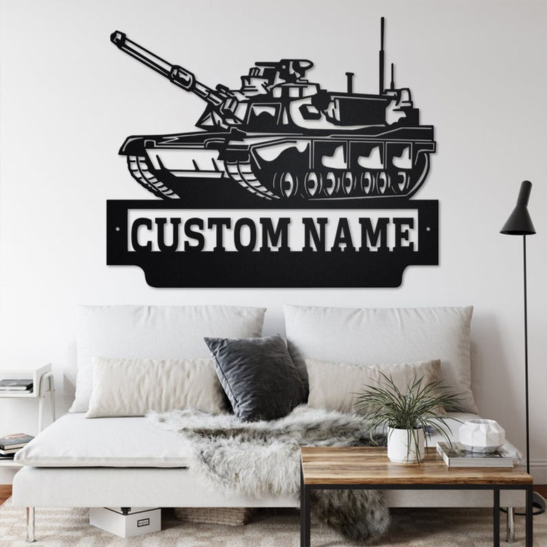 Custom US Military Tank Metal Wall Art, Personalized Military Tank Name Sign Decoration For Room, Military Tank Metal Home Decor