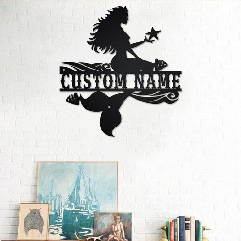 Custom Mermaid Metal Wall Art, Personalized Mermaid Name Sign Decoration For Room, Mermaid Metal Sign, Mermaid Home Decor , Custom Mermaid