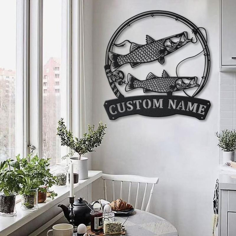 Personalized Common Snook Fishing Fish Pole Metal Sign Art | Custom Common Snook Fishing Metal Sign | Fishing Lover Home Decor