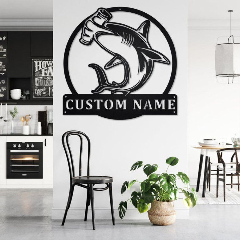 Custom Hammerhead Shark Metal Wall Art, Personalized Shark Name Sign Decoration For Room, Shark Metal Home Decor, Custom Hammerhead Shark