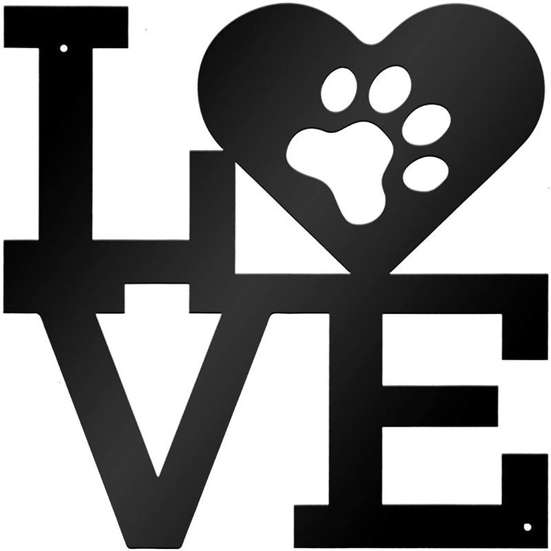 Black Dog Paw Love Metal Wall Art Dog Lover Sign for Living Room, Bedroom, Nursery Indoor Outdoor Decor, Laser Cut