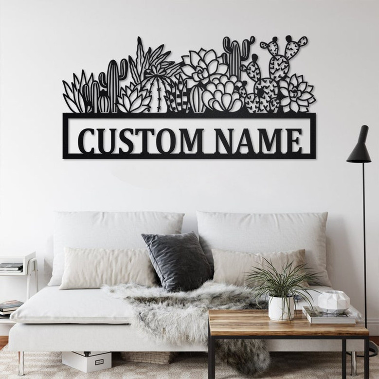 Custom Cactus Border Metal Wall Art, Personalized Cactus Name Sign Decoration For Room, Cactus Metal Home Decor, Custom Cactus Border,Cactus