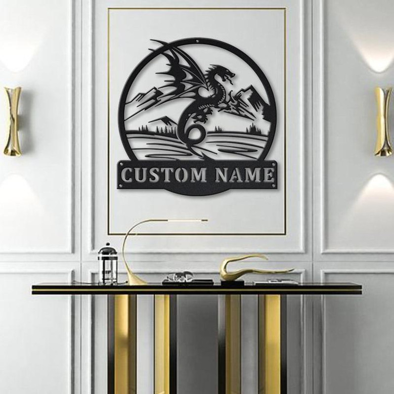 Personalized Dragon Monogram Metal Sign Art v5 Custom Dragon Metal Sign Custom Lover Sign Decoration For Living Room
