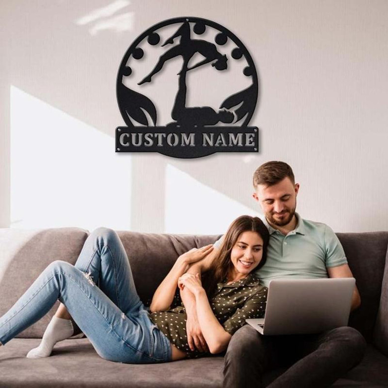 Personalized Acroyoga Monogram Metal Sign Art ,Custom Acroyoga Metal Sign, Acroyoga Lover Sign Decoration For Living Room