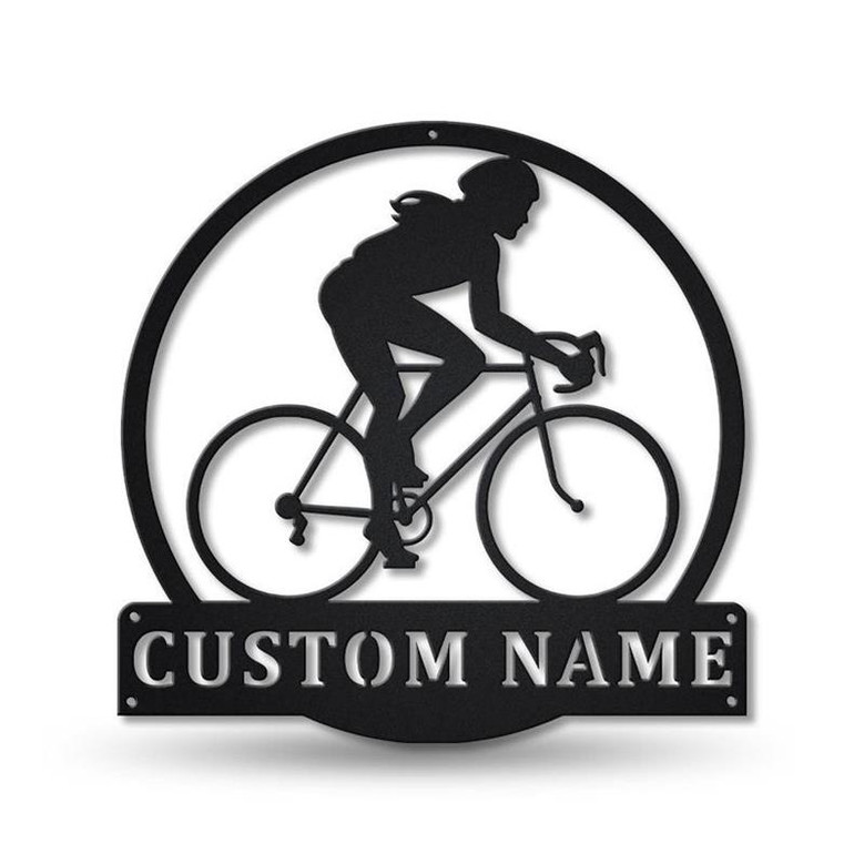 Women Cycling Monogram Metal Sign Art,Women Cycling Metal Sign, Housewarming Outdoor Metal
