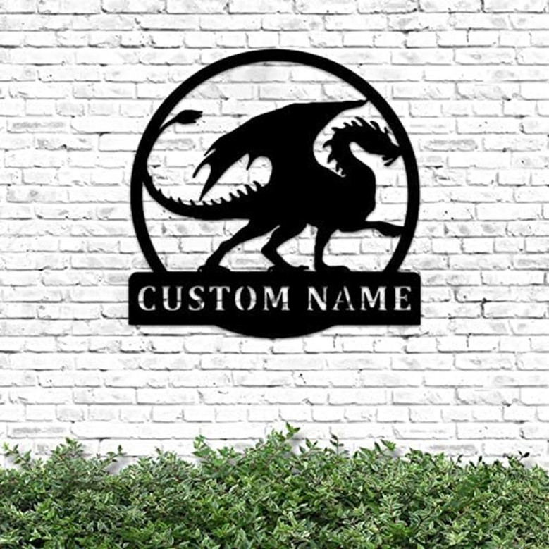 Personalized Metal Dragon Sign Decorative Last Name Wall Art Gift for Farmhouse