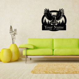 Owl in Flight Monogram – Metal Owl Sign, personalized sign, wall hangings, owl in flight, owl sign, owl monogram, hoot owl, barn owl,