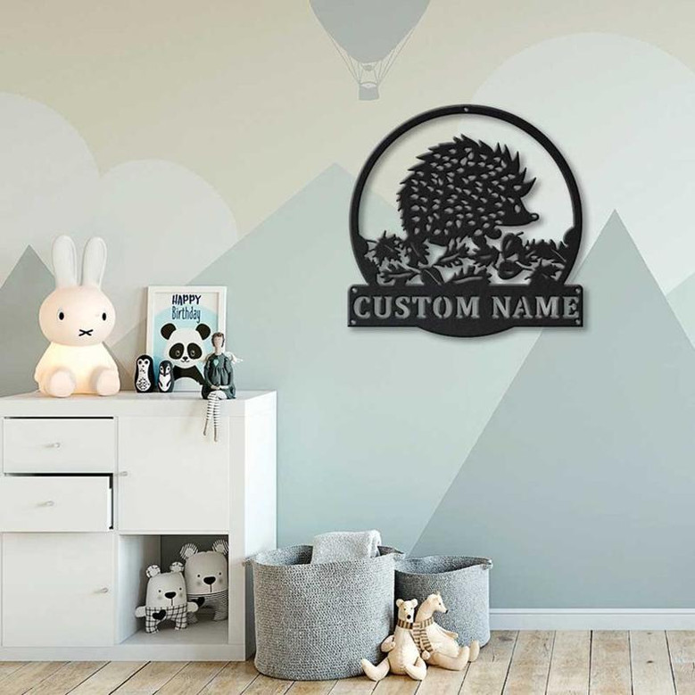 Personalized Hedgehog Monogram Metal Sign Art , Custom Hedgehog Metal Sign, Hedgehog Lover Sign Decoration For Living Room