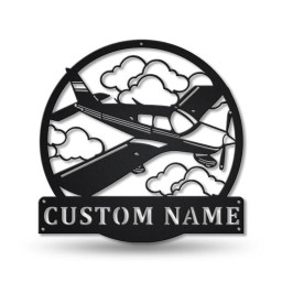 Personalized Airplane Monogram Metal Sign Art ,Custom Airplane Metal Sign, Airplane Lover Sign Decoration For Living Room