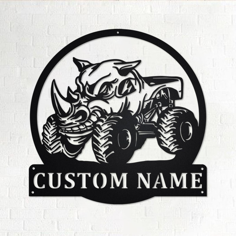 Custom Rhino Monster Truck Metal Wall Art, Personalized Monster Truck Name Sign Decoration For Room, Monster Truck Home Decor, Monster Truck