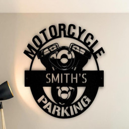 Custom Motorcycle Parking Biker Garage Sign, Metal Motocross Papa’s Motobike Sign, Garage Workshop Mancave Wall Art