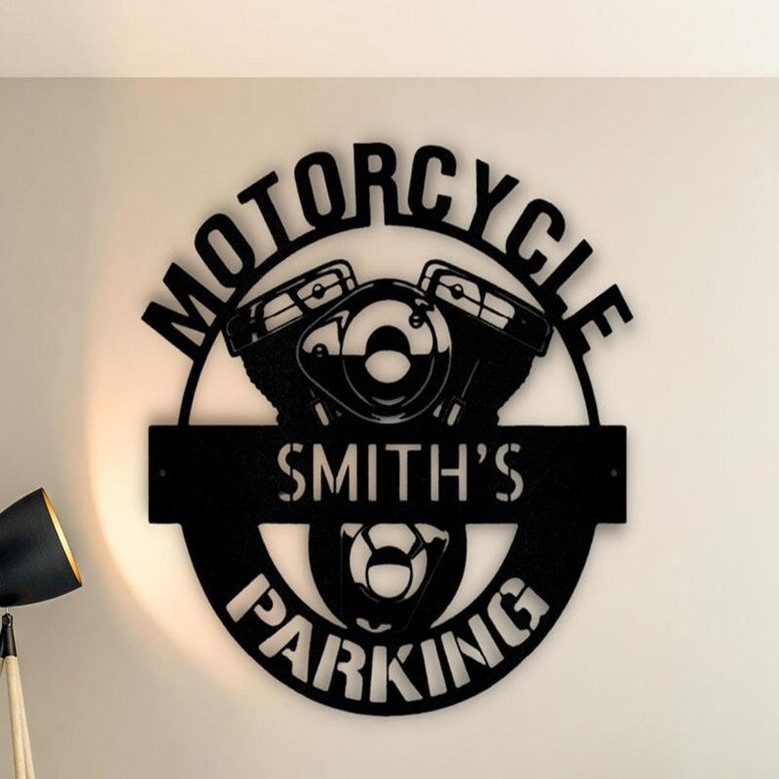 Custom Motorcycle Parking Biker Garage Sign, Metal Motocross Papa’s Motobike Sign, Garage Workshop Mancave Wall Art