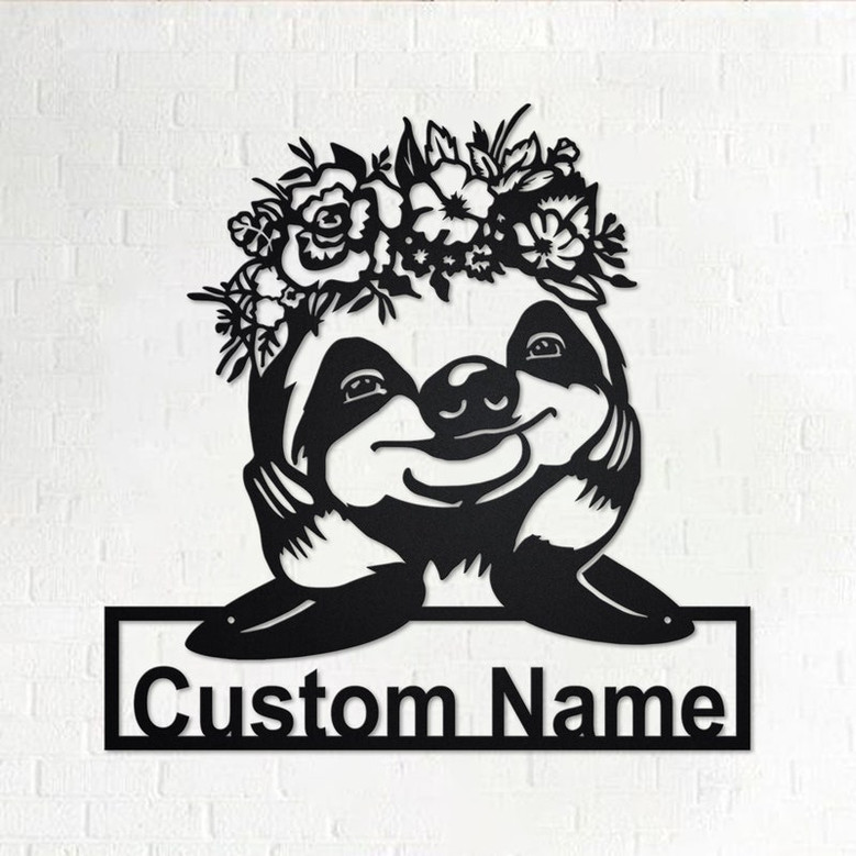 Personalized Sloth With Floral Metal Sign | Sloth Metal Wall Art | Sloth Metal Wall Decor | Sloth Lover Gift | Sloth With Floral | Sloth