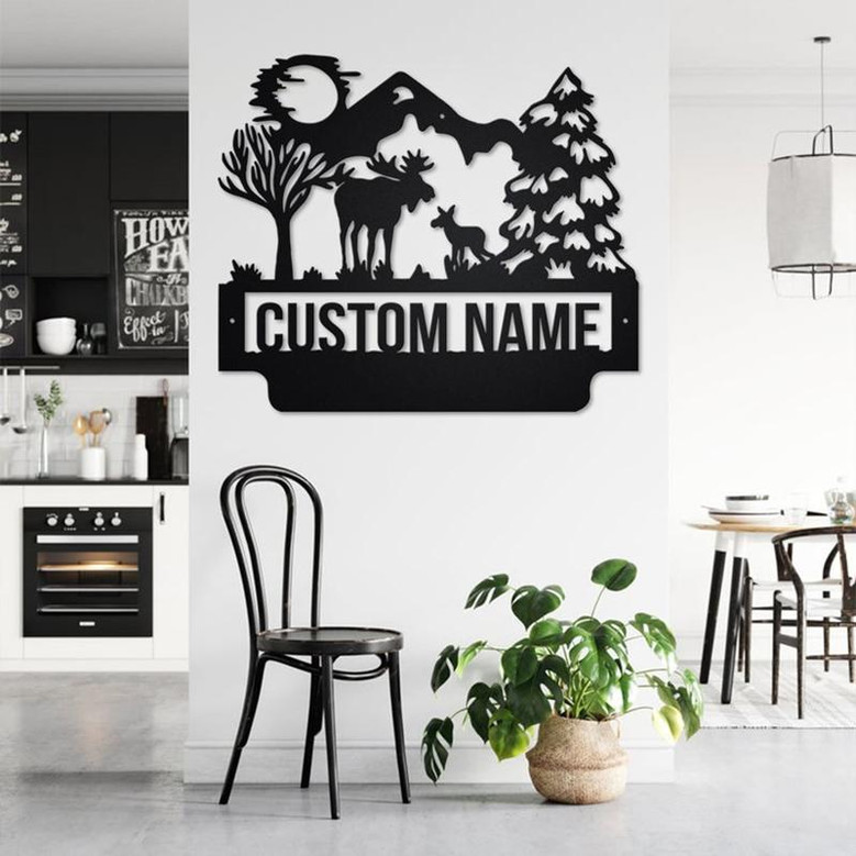 Custom Moose Family Metal Wall Art, Personalized Moose Family Name Sign Decoration For Room, Moose Family Metal Home Decor, Custom Moose