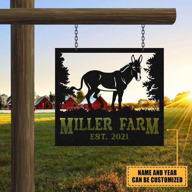 Personalized Metal Farm Sign Donkey Monogram Custom Outdoor Farmhouse Front Gate Ranch Stable Wall Decor Art Gift