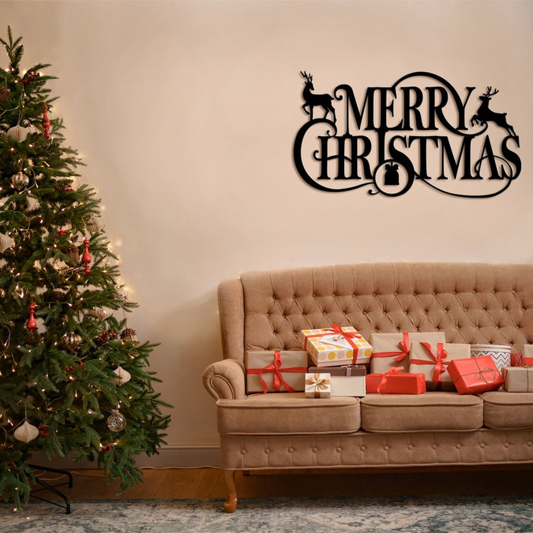 Merry Christmas metal sign,Elk Christmas spree sign Metal Wall Art, living room Front Door corridor Decor Housewarming Gift Wedding Gift