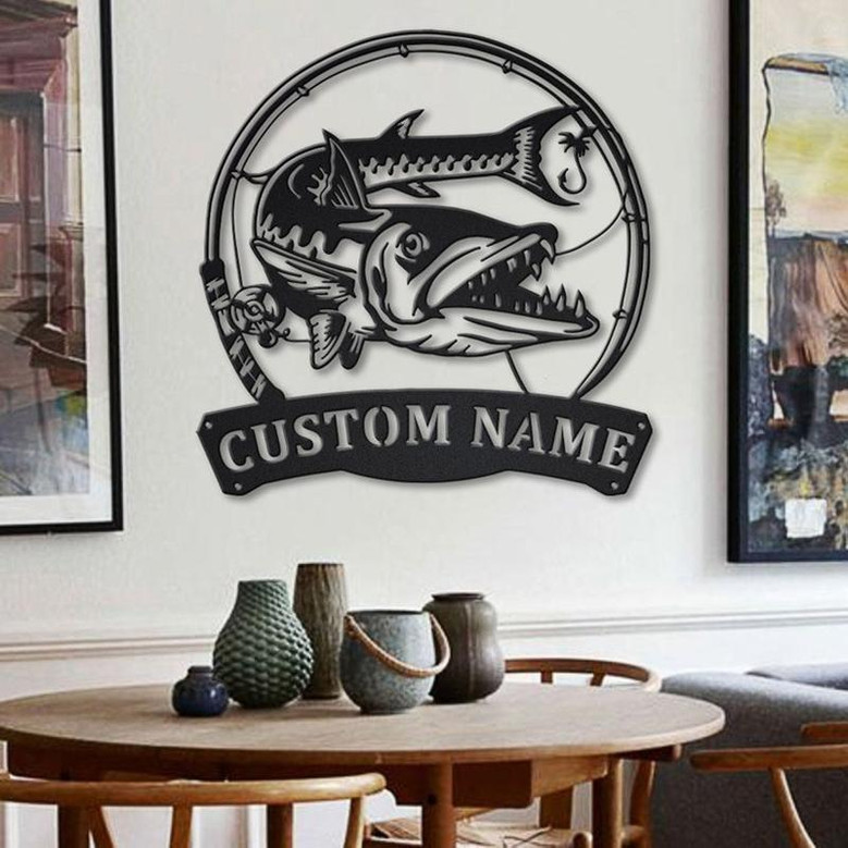 Personalized Barracudas Fishing Fish Pole Metal Sign Art | Custom Barracudas Fishing Metal Sign | Fishing Lover Home Decor | Fishing Gift